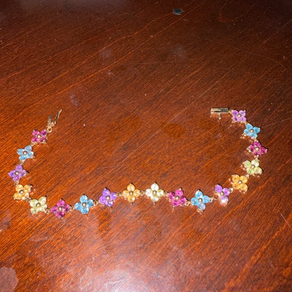 14kt Gold and Multicolor Gemstone Flower Link Bracelet
